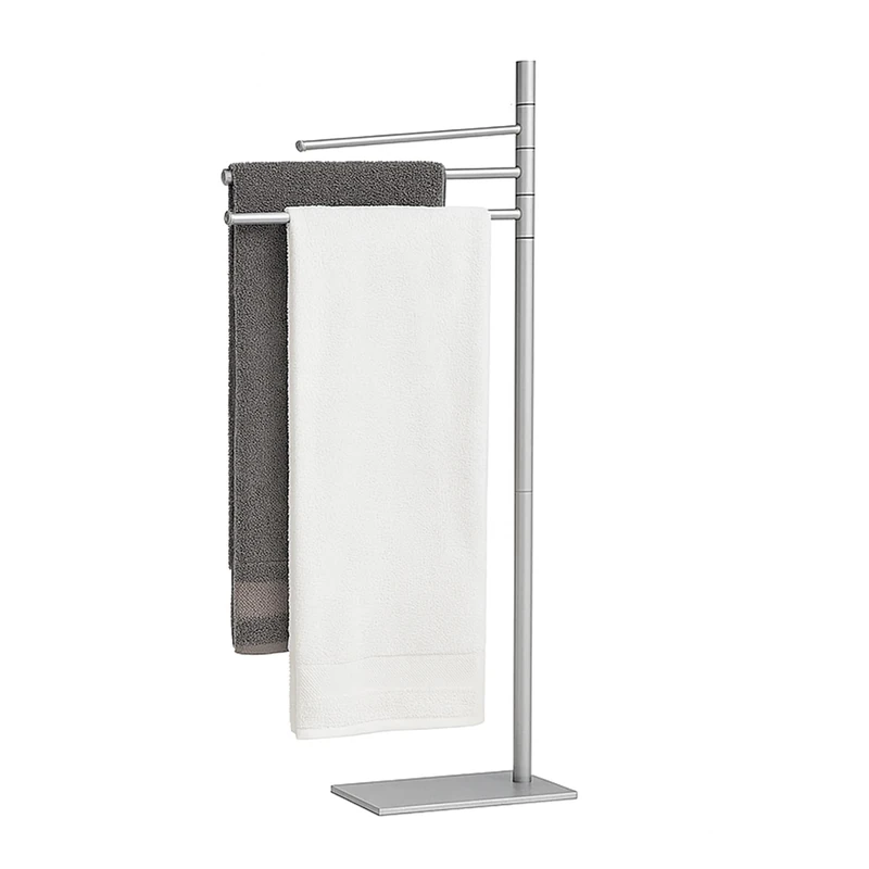 Relaxdays towel rack, HxWxD: 83 x 33.5 x 14 cm, stainless steel, 3 movable bars, freestanding design, silver
