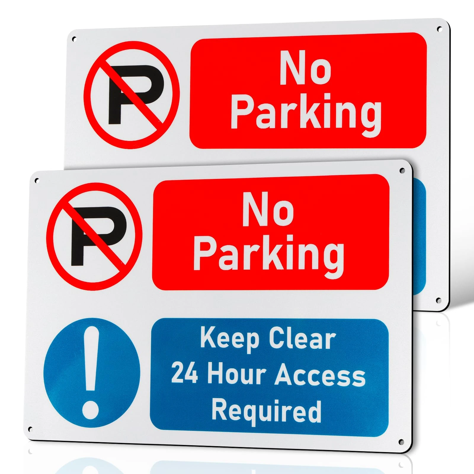 2PCS No Parking Keep Clear 24 Hour Access Required Sign, 4 Pre-Drilled Holes No Parking Signs Outdoor, 300x200x10mm, Self-Adhesive, Tough, Durable and Rust-Proof Weatherproof PVC Sign