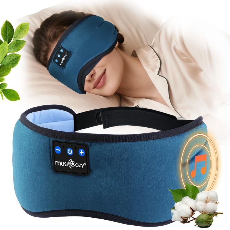 MUSICOZY Bluetooth Sleep Mask Headphones, 100% Blockout Sleep Headphones with Bluetooth 5.4, 16H Play, Soft Eye Mask with Headphone for Sleeping,Travel,Nap & Side Sleepers, Gift for Men/Women
