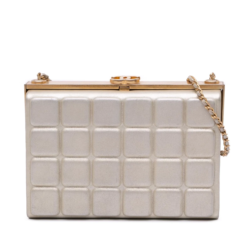Chanel Chocolate Bar Lambskin Frame Clutch - Light Gold
