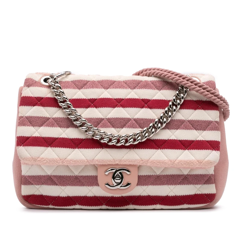 Chanel Pre-Loved Jumbo Stripe Jersey Felt And Rope Flap Handbag