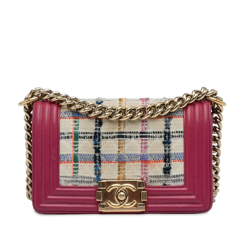 Chanel Pre-Loved Small Tweed Boy Bag Crossbody