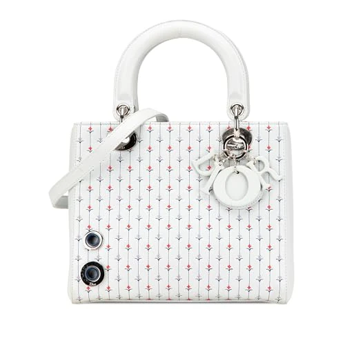 Dior Pre-Loved Medium Calfskin Embroidered Flower Lady Handbag