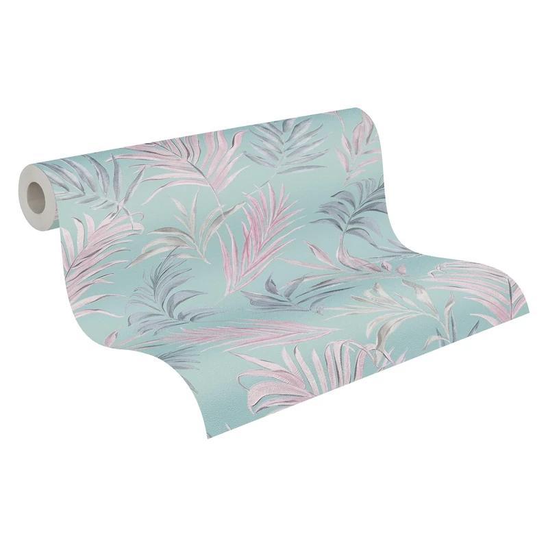 Livingwalls CosmoLiving Non-Woven Wallpaper with Jungle Design in Blue, Pink, Grey – 10,05 x 0,53 m Patterned Wallpaper by Cosmopolitan – 791082