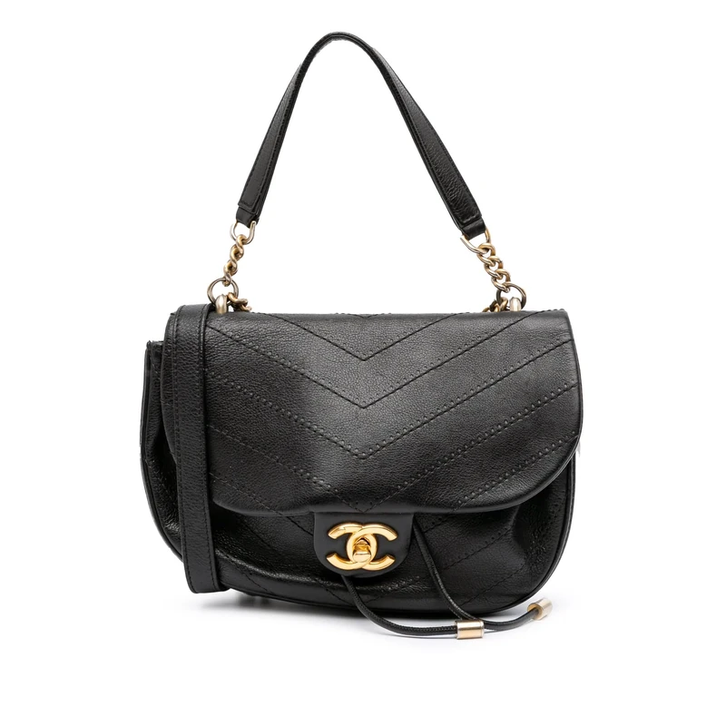 Chanel Pre-Loved CC Chevron Calfskin Round Flap Satchel