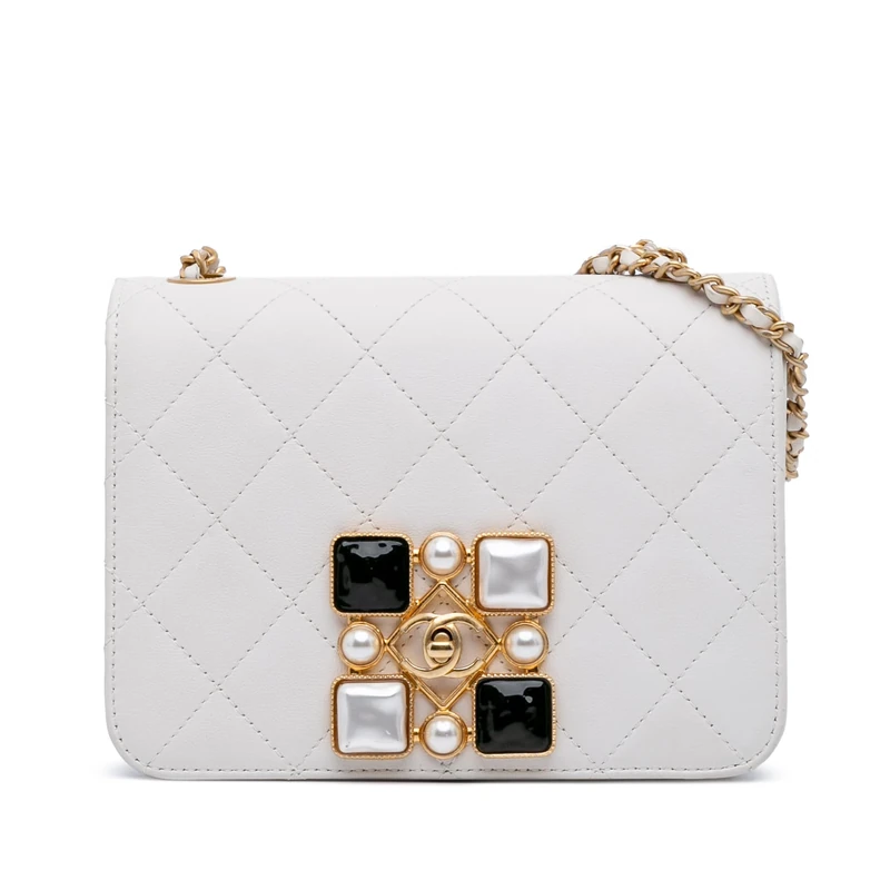 Pre-Loved Small CC Quilted Calfskin Crystal Pearl Full Flap Crossbody Bag