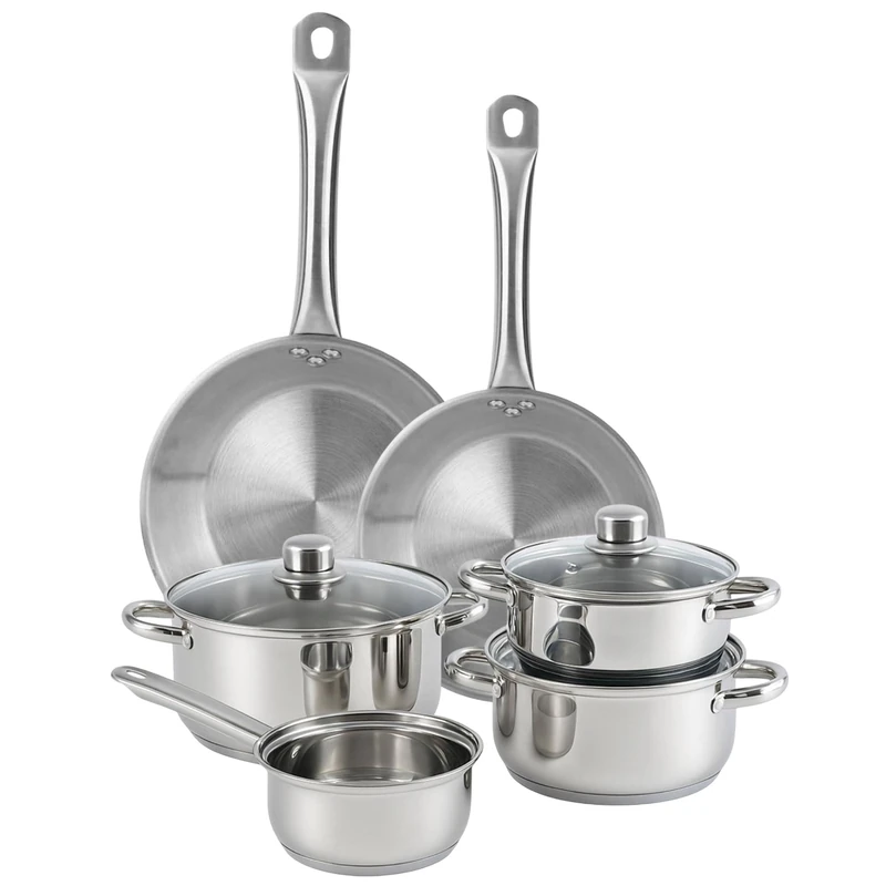 Well Home 7-Piece Cookware Set and Frying Pans in Stainless Steel Ø20 and Ø24 x 5cm, Suitable for Induction and Non-Stick - Image 1