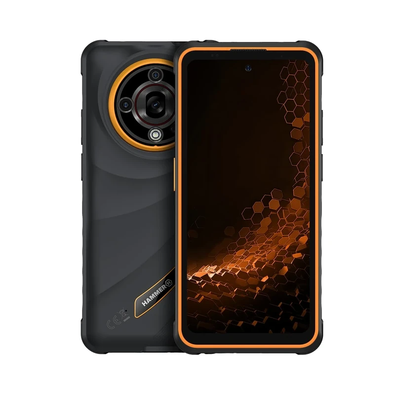 Hammer H Iron 6 5G Outdoor Phone, Rugged Smartphone, 8+8RAM/128GB, 5.6-inch 120Hz Display, 6050mAh Battery, 65MP Camera, Android 15, NFC, Biometrics, FM Radio, 3.5mm Jack, Dual SIM, Black-Orange