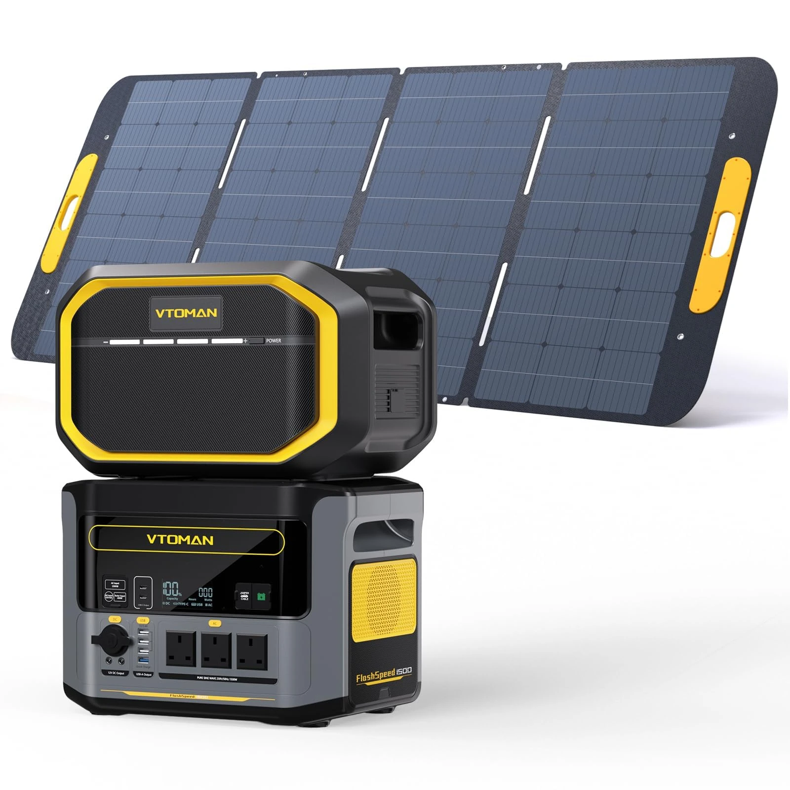 VTOMAN FlashSpeed 1500 Portable Power Station Bundle with Extra Battery & 400W Solar Panel Included - 1500W/3096Wh Solargenerator LiFePO4 Battery Power Station for Camping, RVs, Home Backup