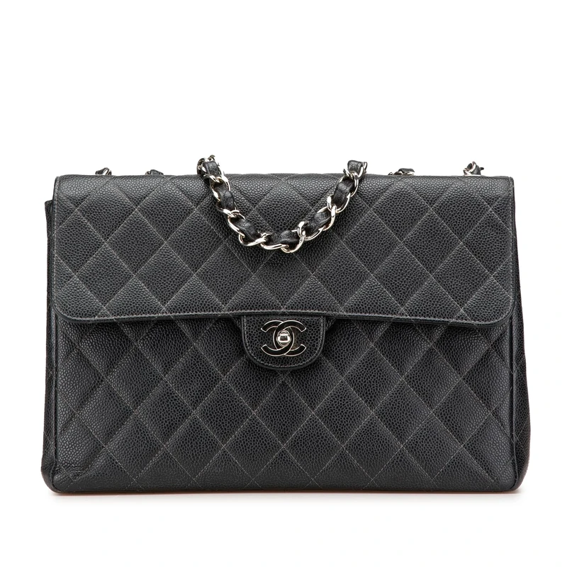Chanel Pre-Loved Jumbo Quilted Caviar Single Flap Shoulder Bag