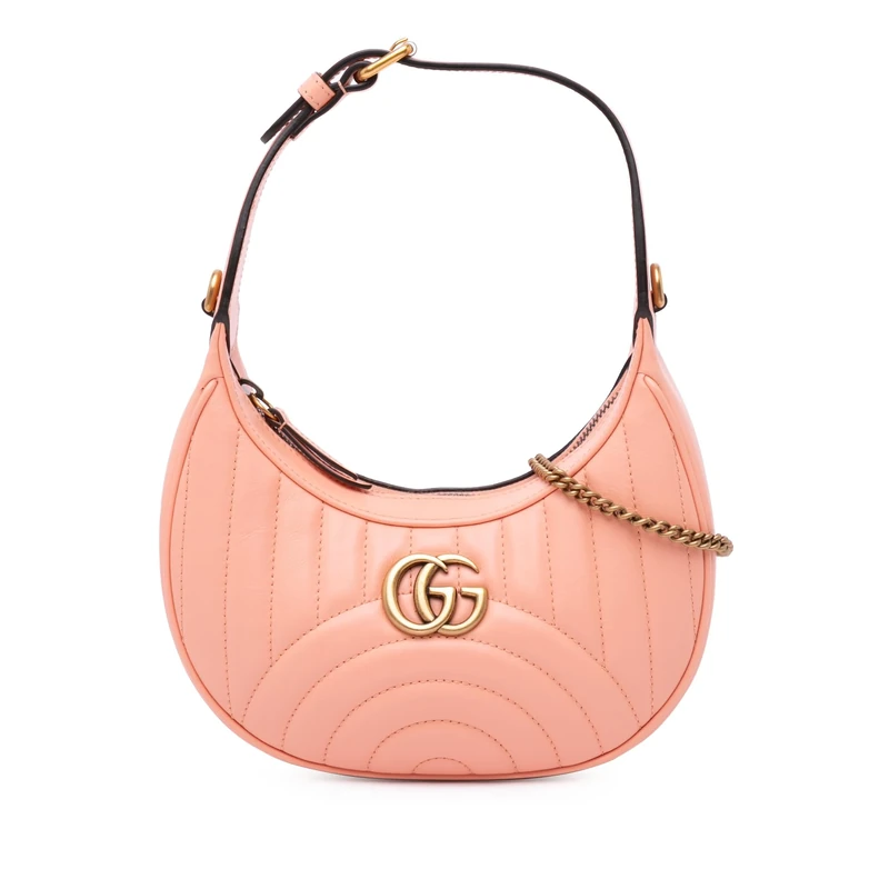 Gucci Pre-Loved Mini Matelasse Leather GG Marmont Half Moon Hobo Handbag
