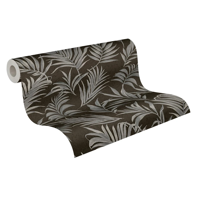 Livingwalls CosmoLiving Non-Woven Wallpaper with Jungle Design in Black, Grey, Blue, Silver – 10,05 x 0,53 m Patterned Wallpaper by Cosmopolitan – 791087