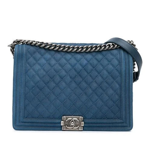 Chanel Pre-Loved Large Quilted Denim Boy Flap Crossbody Bag
