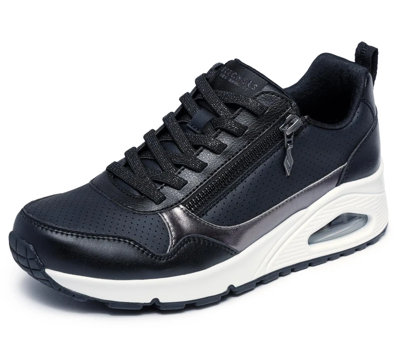 Skechers Street Women's Quarter Zip Duraleather Metallic Trim Fashion Sneaker Black