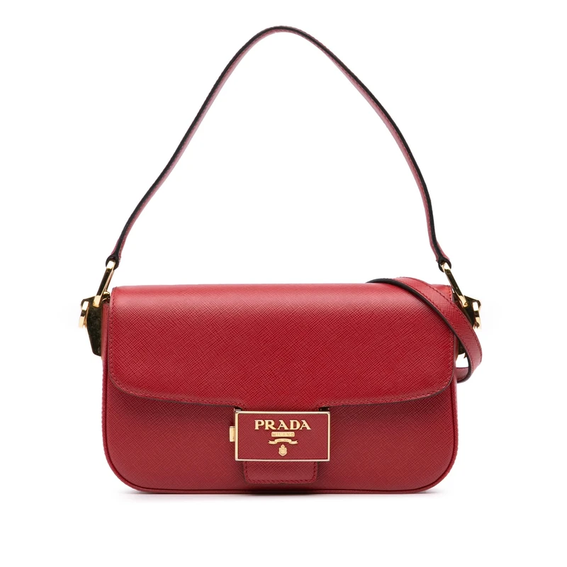 Prada Pre-Loved Saffiano Lux Embleme Satchel Handbag