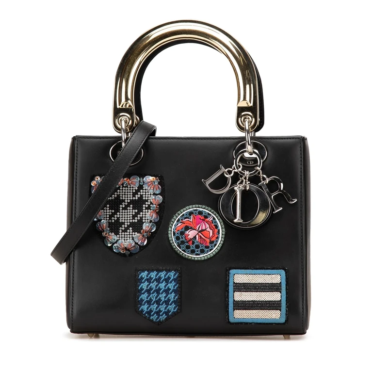 Dior Pre-Loved Medium Calfskin Patch Embellished Lady Handbag