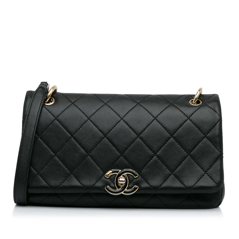 Chanel Pre-Loved Large Lambskin Twist Chain Enamel CC Flap Crossbody Bag