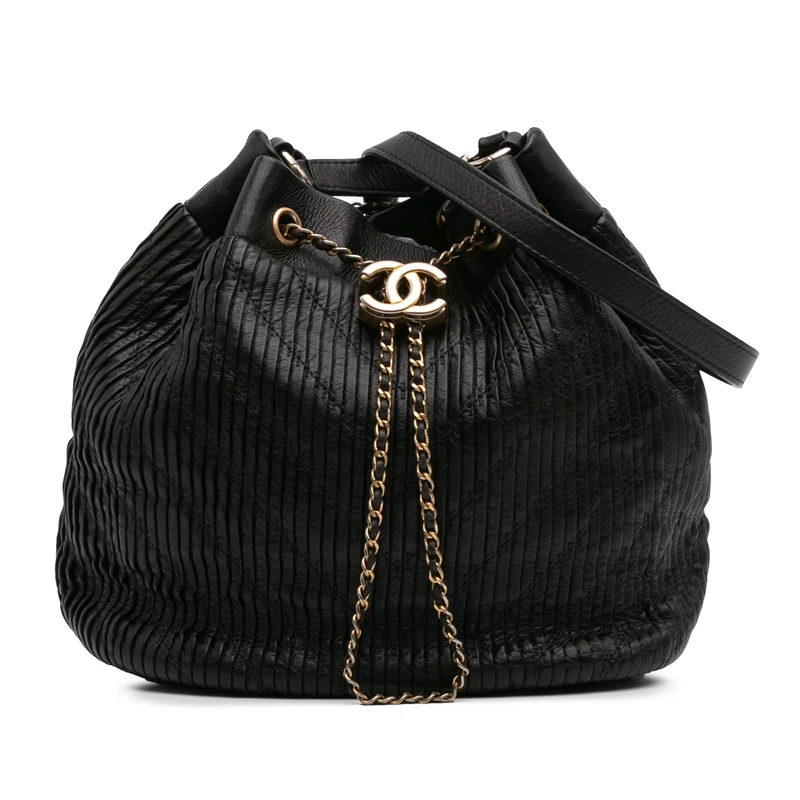 Pre-Loved Medium Crumpled Calfskin Coco Pleats Drawstring Bucket Bag