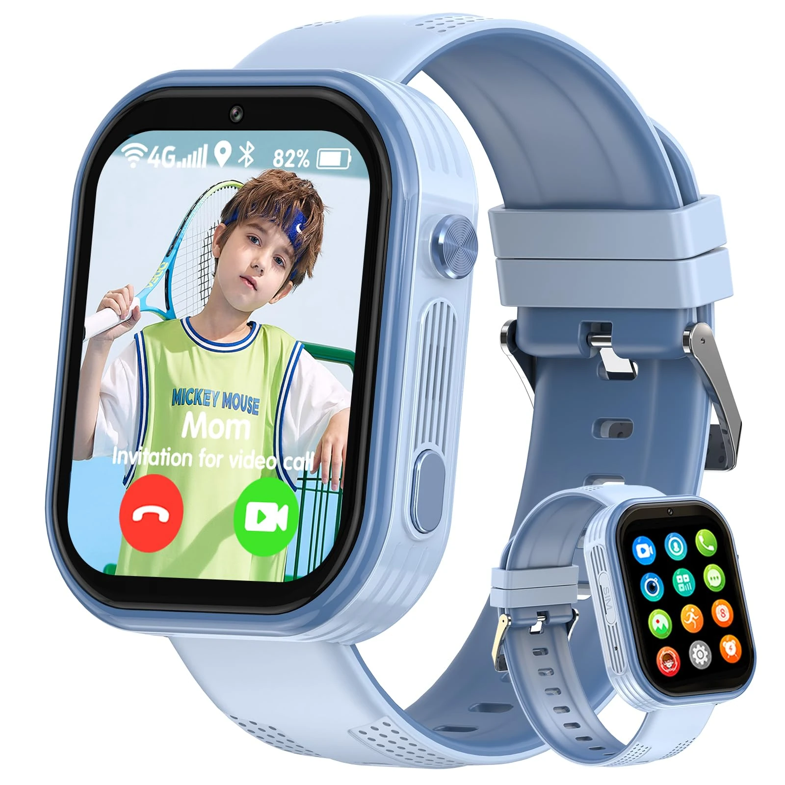 Smooce 4G Kids Smart Watch for Boys Girls With GPS Tracker, Video Call, Family Chat, SOS, Camera,Pedometer - Kids Watch Birthday Gift for 5-14 Years Old (Blue)