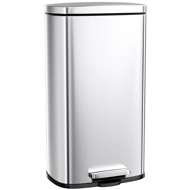 Clevich 50L Kitchen Bin, Stainless Steel Rubish Bin, Pedal Can with Soft-Close Lid, Foot Pedal, Removable Plastic Inner Bucket, Trash Can for Kitchen, Bathroom, Office (silver, 50L)
