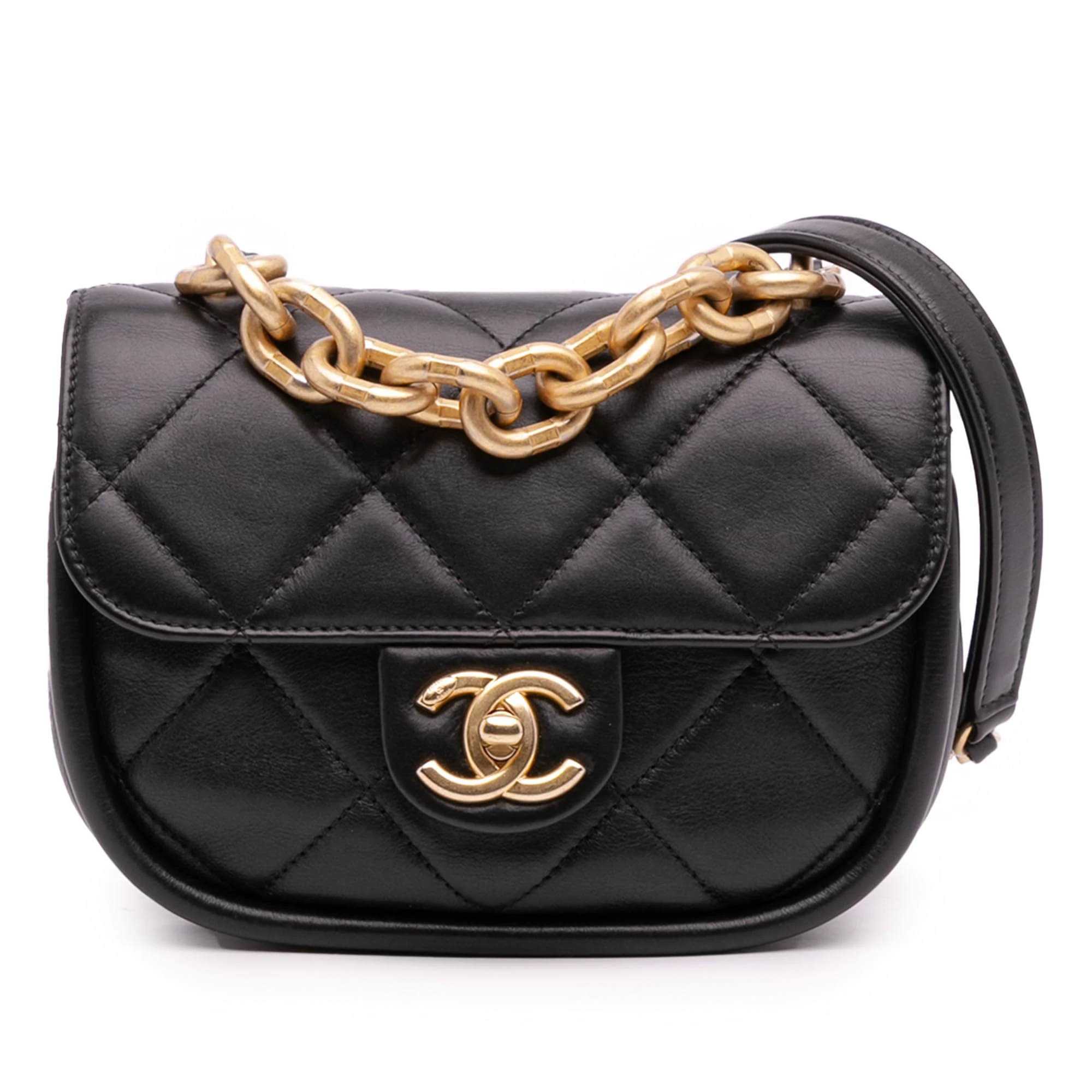 Chanel Pre-Loved Mini CC Quilted Calfskin Round Moon Messenger Flap Crossbody Bag