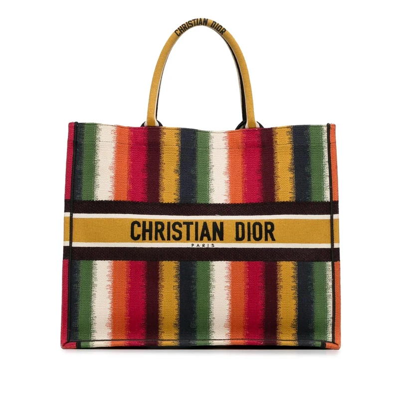 Dior Pre-Loved Large Striped Book Tote Bag