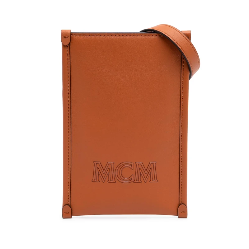 MCM Pre-Loved Spanish Calfskin Embossed Logo Aren Lanyard Phone Case Crossbody Bag