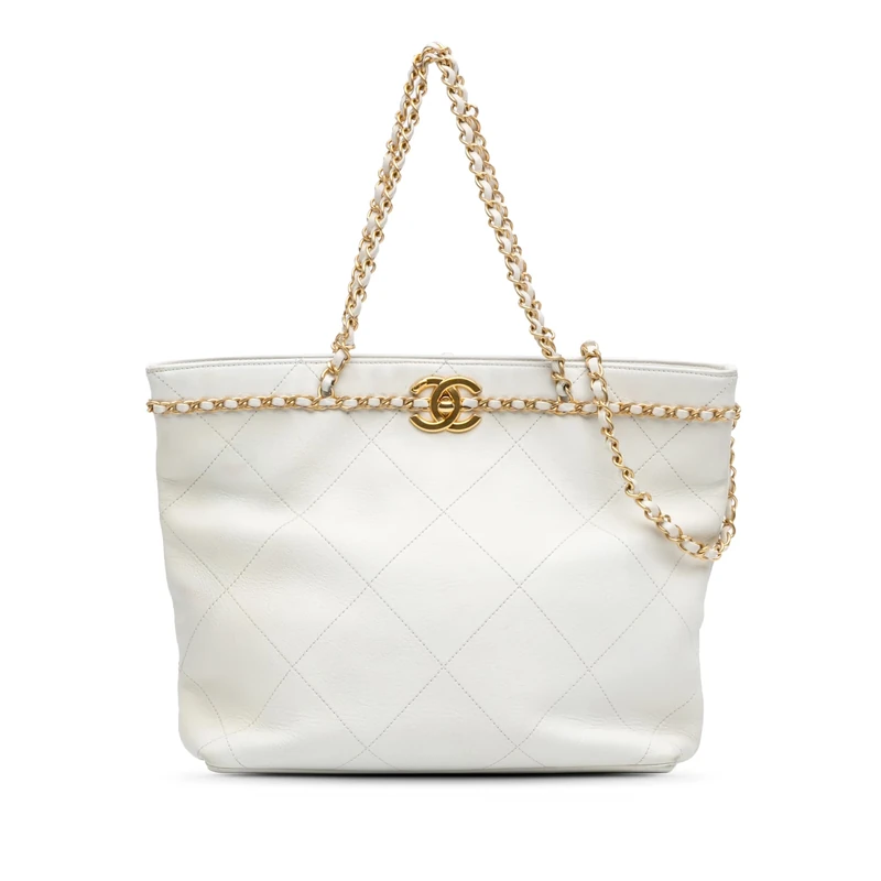 Chanel Pre-Loved Quilted Calfskin CC Lock Chain Shopping Tote Handbag