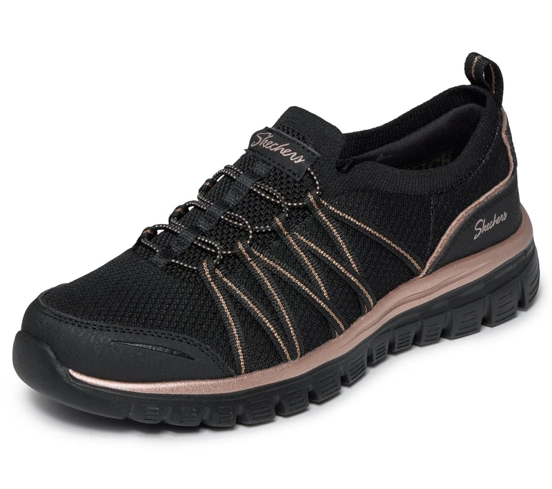 Skechers Women's Graceful Purecrush Slip-On, Black/Rose Gold Knit, 9 UK