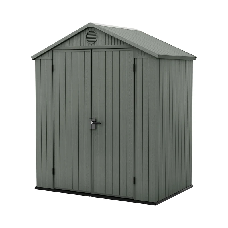 Keter Darwin 6x4ft Double Door Garden Shed – Green | Evotech Wood-Effect Composite | Weatherproof Outdoor Storage for Tools, Bikes & Equipment | Skylight, Ventilation & Heavy-Duty Floor