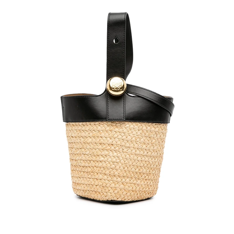 LOEWE Pre-Loved Mini Raffia Pebble Bucket Bag Satchel
