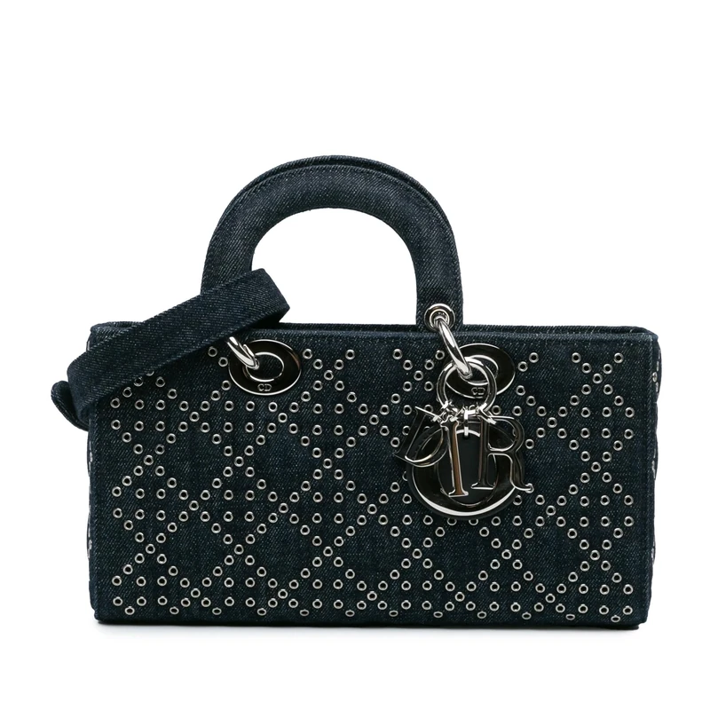 Pre-Loved Medium Denim Cannage Eyelet Lady D Joy Handbag