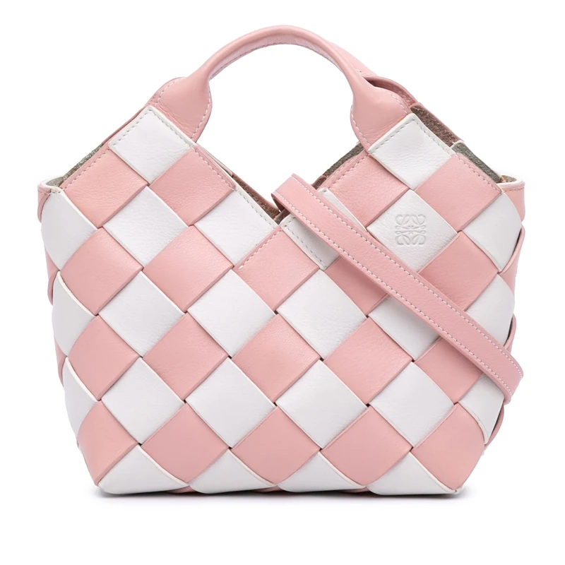 LOEWE Pre-Loved Mini Woven Calfskin Gingham Basket Bag
