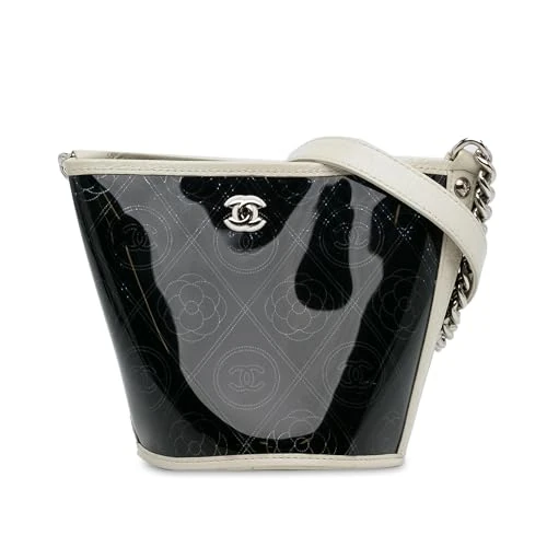 Chanel Pre-Loved Crumpled Calfskin PVC Camellia Bucket Bag Handbag