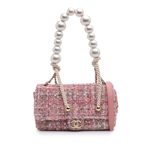 Chanel Pre-Loved Mini Tweed Pearl Top Handle Flap