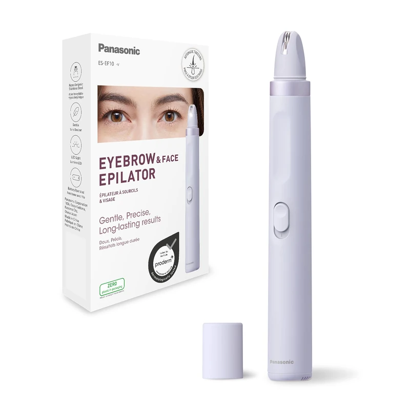 Panasonic ES-EF10-V503 Eyebrow & Facial Hair Epilator for Women, Eyebrow Shaper, LED Light, Compact Pen Design, AA Battery Operated, Light Purple