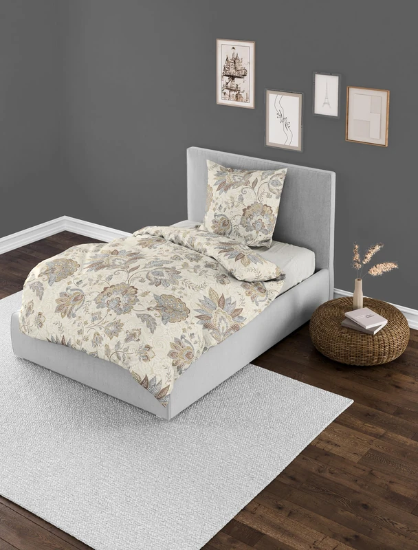Bierbaum Bed Linen 4144, Flannelette, 100% Cotton, Designed in Germany, Sand 80, 155 x 220 + 80 x 80 cm, Comfort Size
