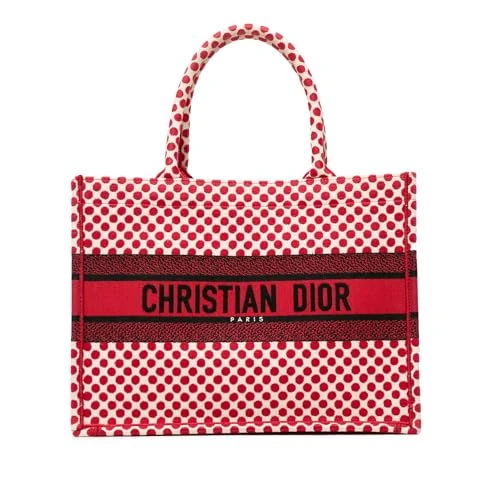 Dior Pre-Loved Dioramour Medium Embroidered Canvas Dots Book Tote Bag