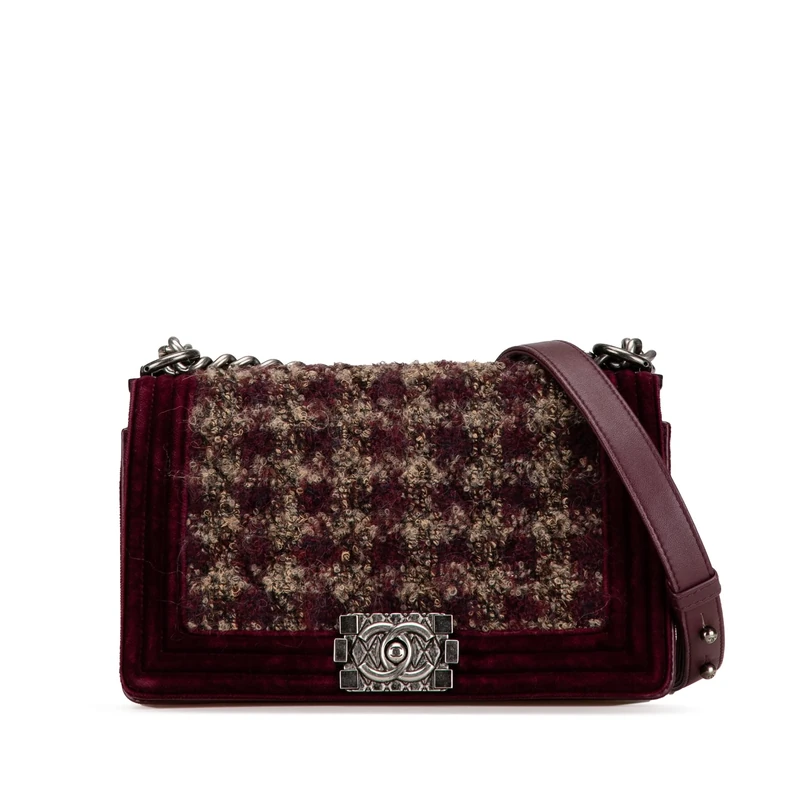 Pre-Loved Old Medium Velvet And Tweed Boy Flap Shoulder Bag