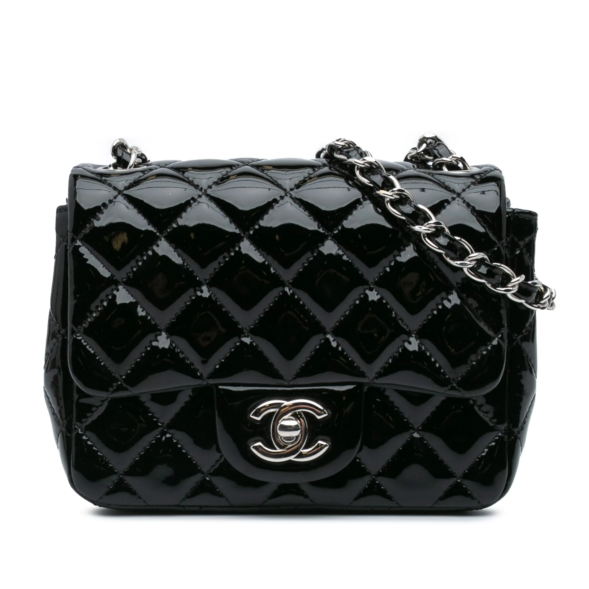 Chanel Pre-Loved Mini Square Classic Patent Single Flap Crossbody Bag