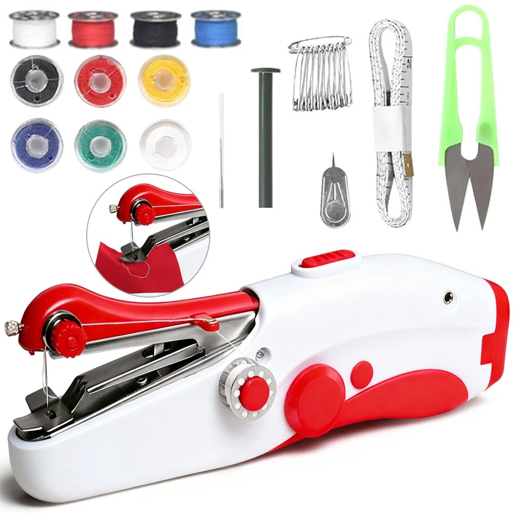 Handheld Sewing Machine,Mini Portable Electric Sewing Machine,Electric Hand Stitching Machine for Beginners Adult,Fast Stitch Suitable for Clothes, Fabrics, DIY Home Travel (Red)
