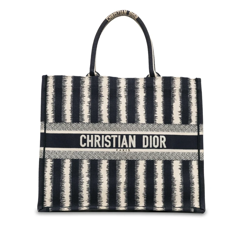 Dior Pre-Loved Large Striped Book Tote Bag