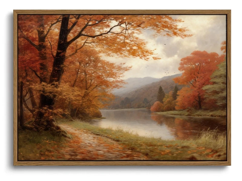 KISSFOX Vintage Landscape Framed Wall Art Autumn Lake Forest Canvas Art Fall Rustic Cottage Paintings Art Prints Modern Farmhouse Pictures Wall Decor For Kitchen Bedroom Living Room