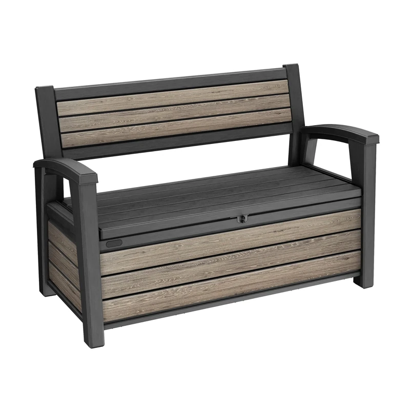 Keter Signature Outdoor Storage Bench 227L | Seats 2 Adults | DecoCoat™ Wood-Look Resin | Waterproof & Ventilated | All-Weather UV Resistant | Garden, Patio & Deck Storage