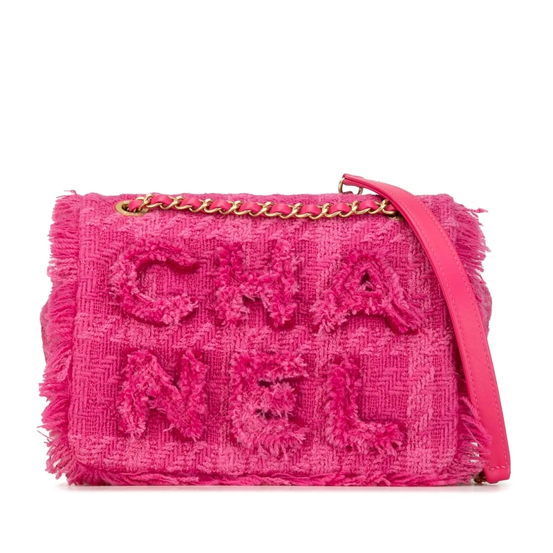 Chanel Pre-Loved Wool Tweed Giant Logo Flap Shoulder Bag
