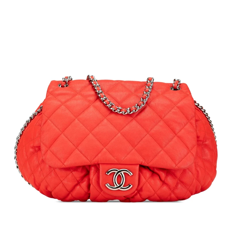 Chanel Pre-Loved Large Quilted Lambskin Chain Around Flap Crossbody Bag