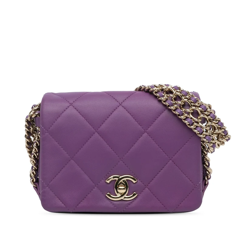 Chanel Pre-Loved Mini Lambskin Triple Chain Full Flap Shoulder Bag