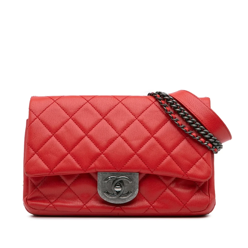 Pre-Loved Small Quilted Goatskin Double Carry Waist Chain Flap Handbag