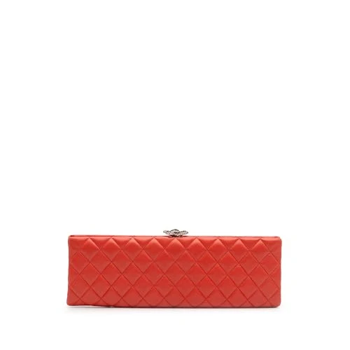 Pre-Loved Quilted Lambskin Crystal Camellia Long Clutch Bag