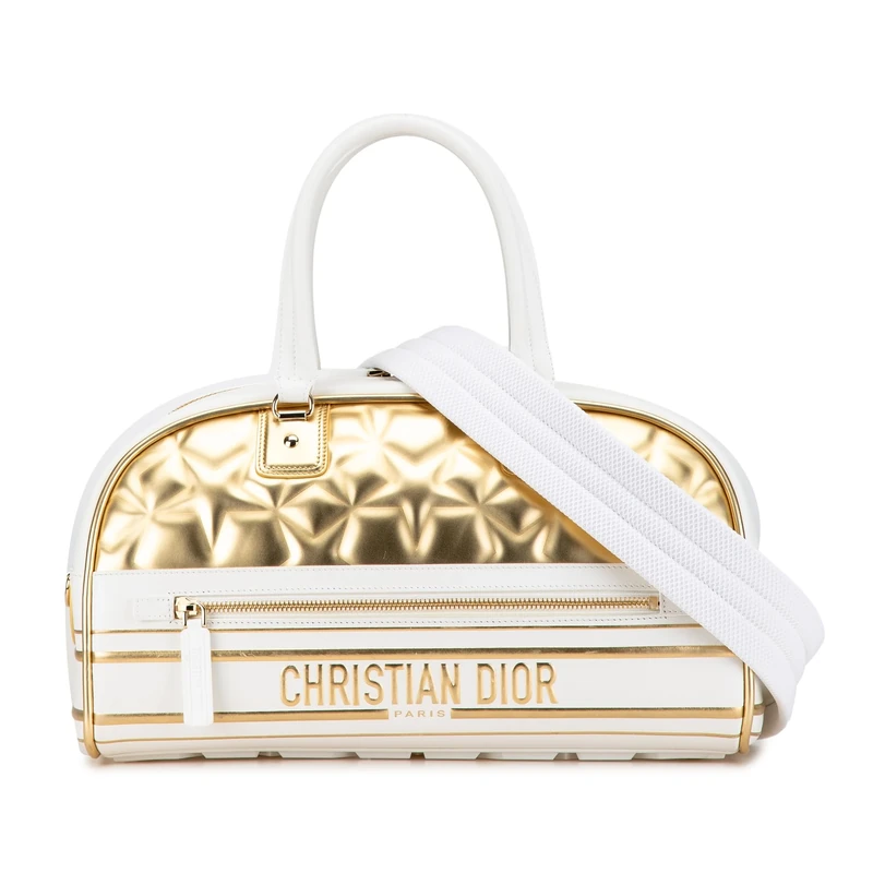 Dior Etoile Leather Vibe Zip Bowling Bag - Gold Satchel
